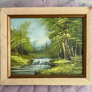 Vintage Forest Stream Landscape Painting Signed